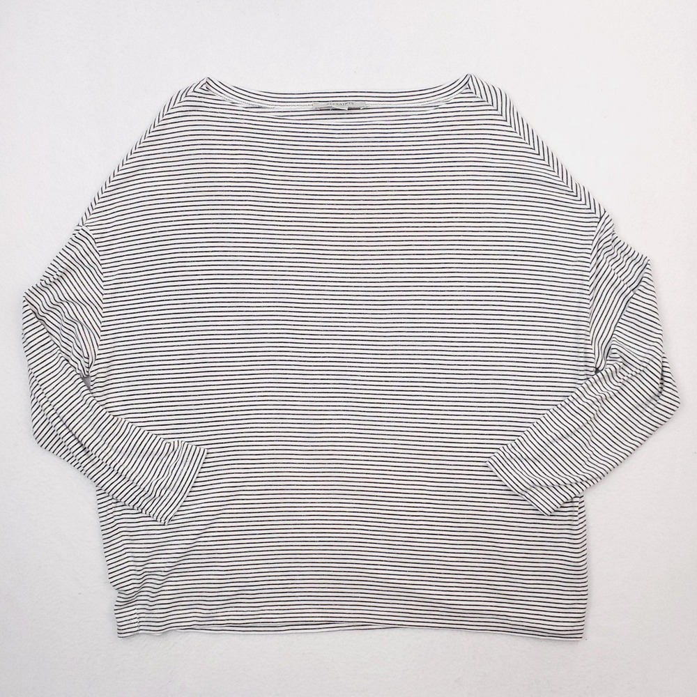 AllSaints Shirt Womens XS‎ White Rita Stripe Tee Boat Neck 3/4 Dolman Sleeve